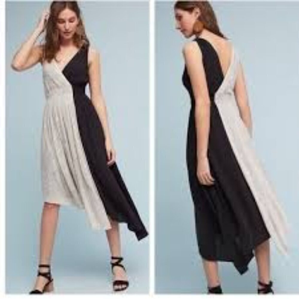 Maeve Anthropologie Asymmetrical Cream and Black Dress Size S